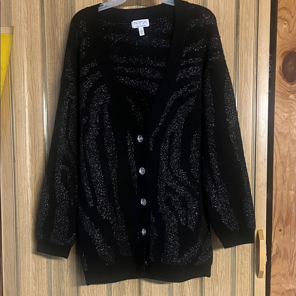 Sofia by Sofia Vergara Black and Silver Cardigan